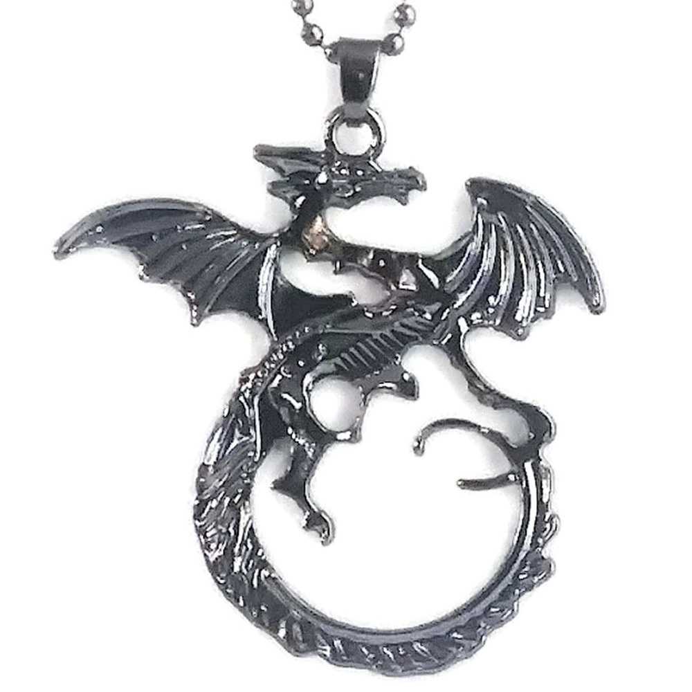 Gunmetal Black Dragon Pendant NWT
